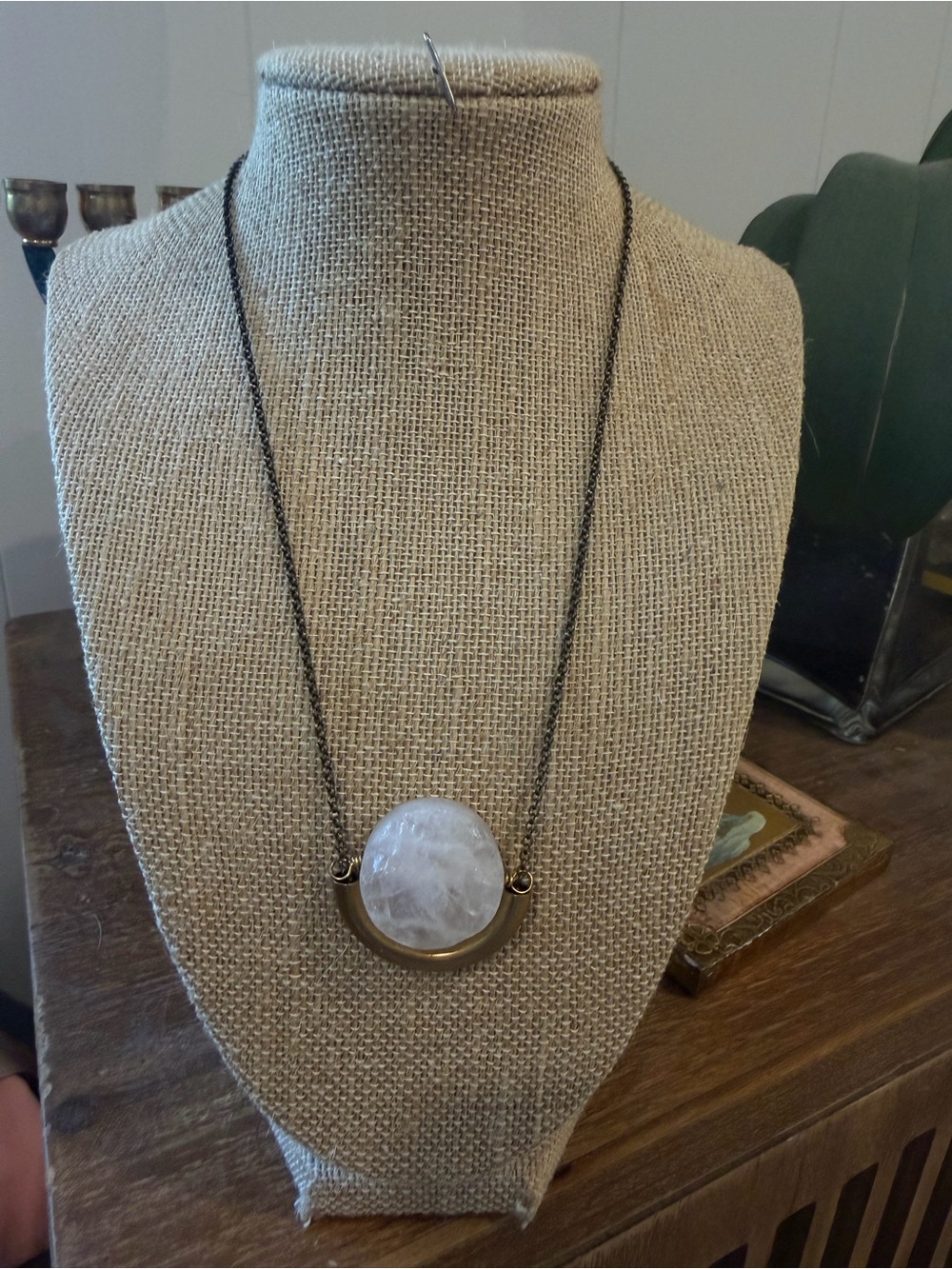 Larissa Loden Minimalist Sun and Moon Necklace with White quartz stone
